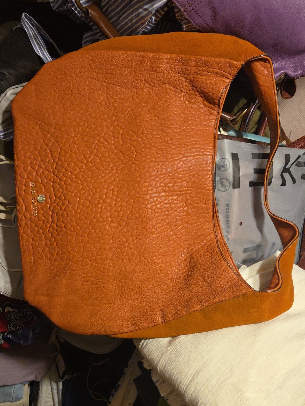 Vince Camuto Orange Pebbled Leather Shoulder Bag